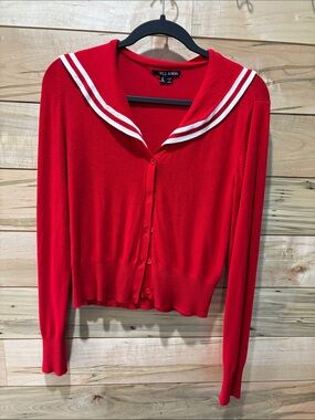 Hell Bunny Red Sailor Collar Cardigan with White Stripes